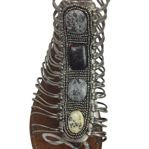Sam Edelman Hazel Caged Gladiator Womens 8 Sandals Silver Metallic Stone Embelli - Picture 3 of 12
